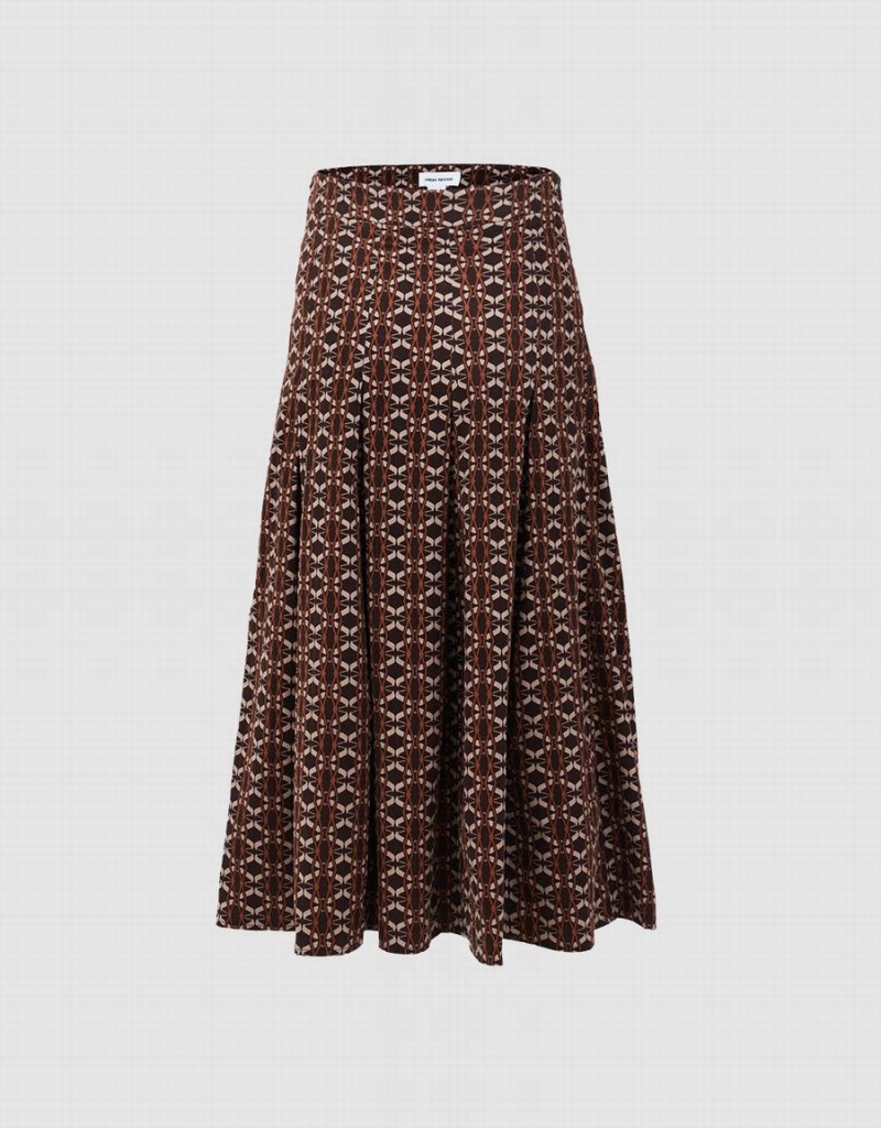 Brown Women\'s Urban Revivo Geometric Long Print Skirts | FCL3095QY