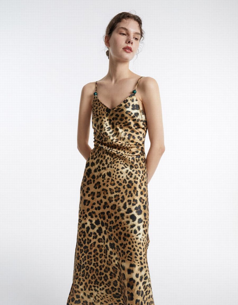 Brown Women's Urban Revivo Leopard Print Dress | SRN6365YD