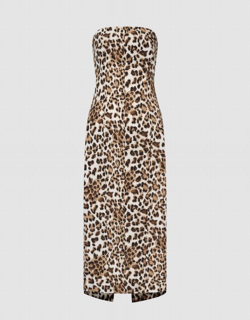 Brown Women's Urban Revivo Leopard Printed Sleeveless Skinny Dress | OPX5392IY