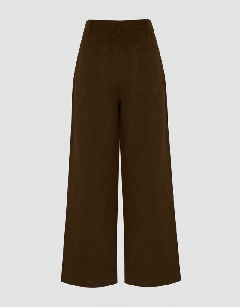 Brown Women's Urban Revivo Loose Wide-Leg Pants | GOH9062WP