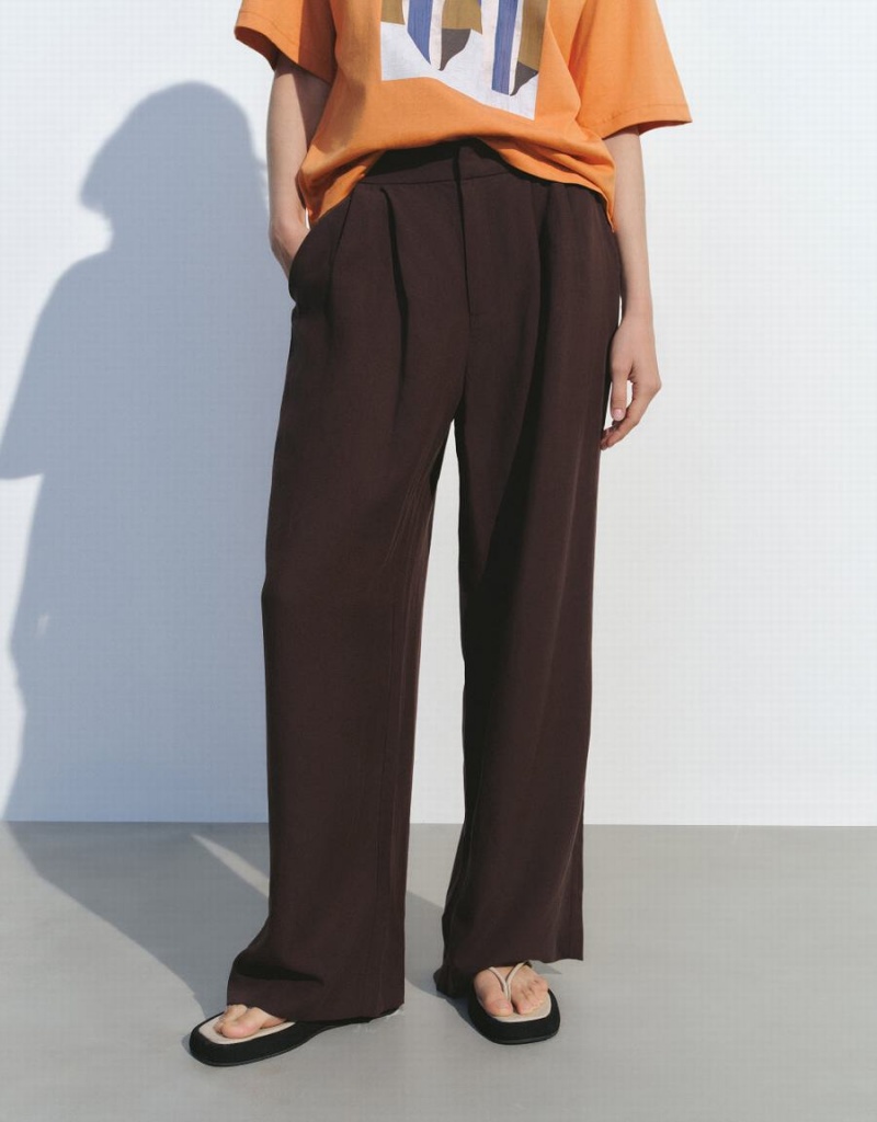 Brown Women's Urban Revivo Loose Wide-Leg Pants | AUE467PD