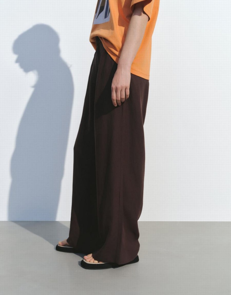 Brown Women's Urban Revivo Loose Wide-Leg Pants | AUE467PD