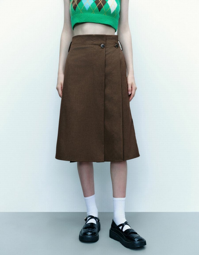 Brown Women's Urban Revivo Midi A-Line Skirts | OUT2787QW