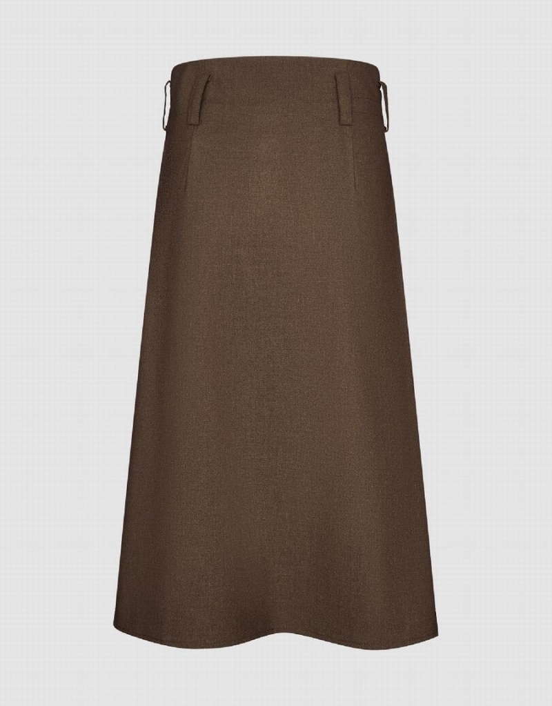 Brown Women's Urban Revivo Midi A-Line Skirts | OUT2787QW