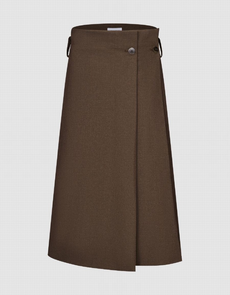 Brown Women\'s Urban Revivo Midi A-Line Skirts | OUT2787QW