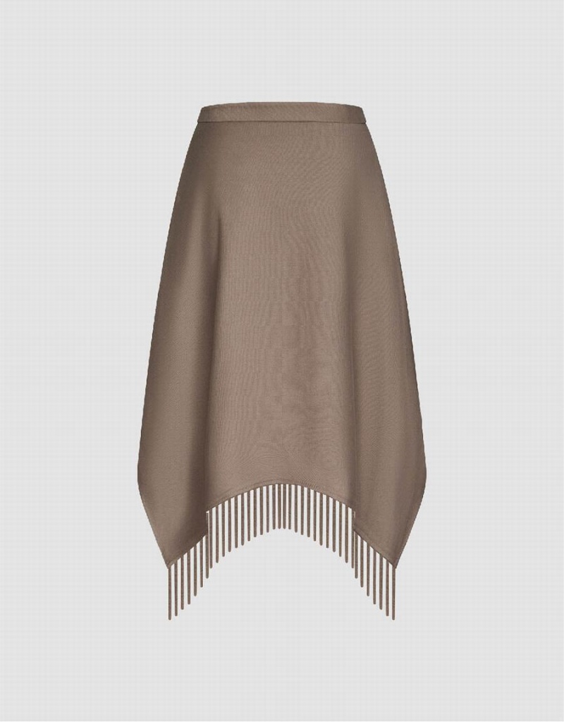 Brown Women's Urban Revivo Midi A-Line With Tassel Skirts | SVM8549PF