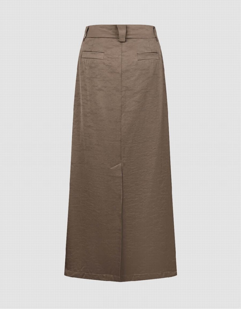 Brown Women's Urban Revivo Midi Straight Skirts | UNU10016TZ