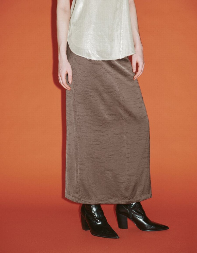 Brown Women's Urban Revivo Midi Straight Skirts | UNU10016TZ