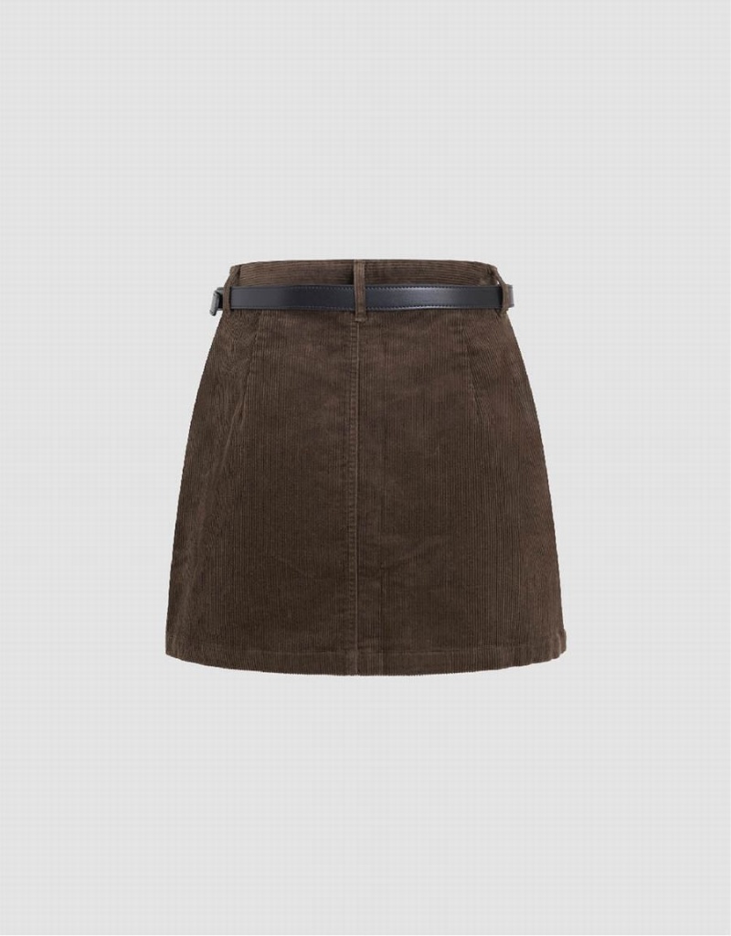 Brown Women's Urban Revivo Mini Straight With Belt Skirts | WGL3482OJ