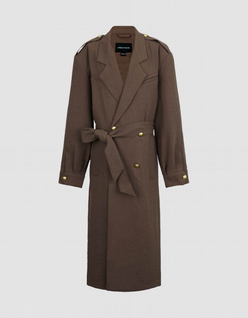 Brown Women's Urban Revivo Notch Lapel With Belt Coats | HQO2947AP