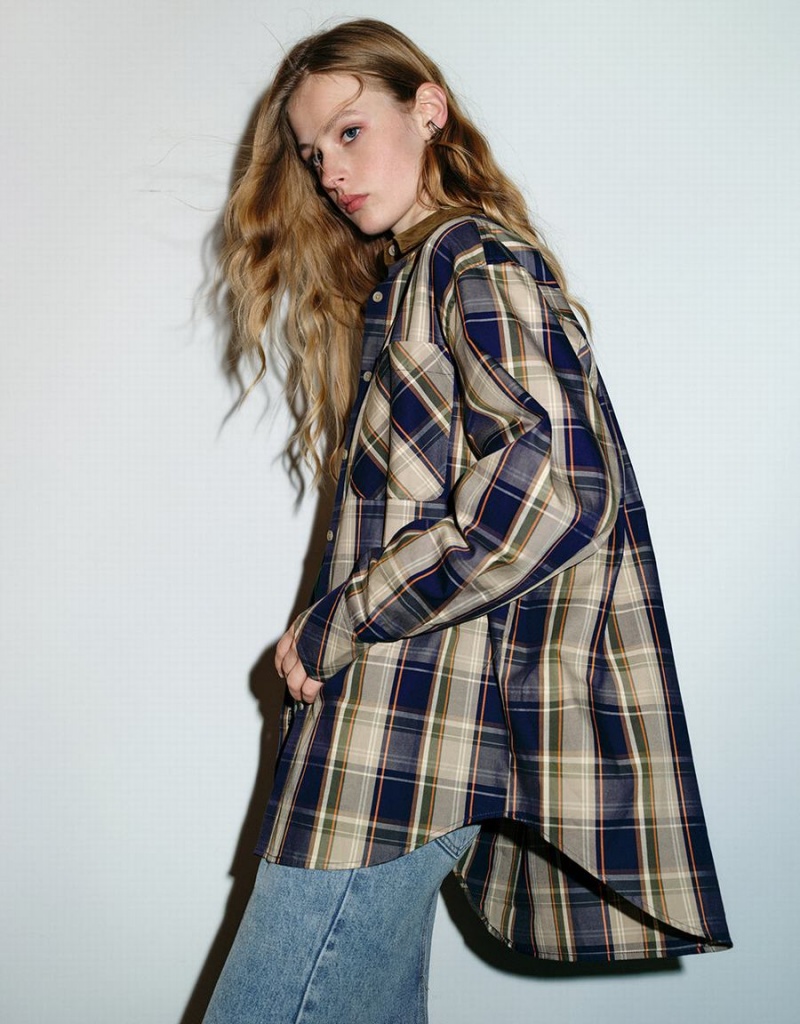 Brown Women's Urban Revivo Plaid A-Line Shirts | BXY14100TI