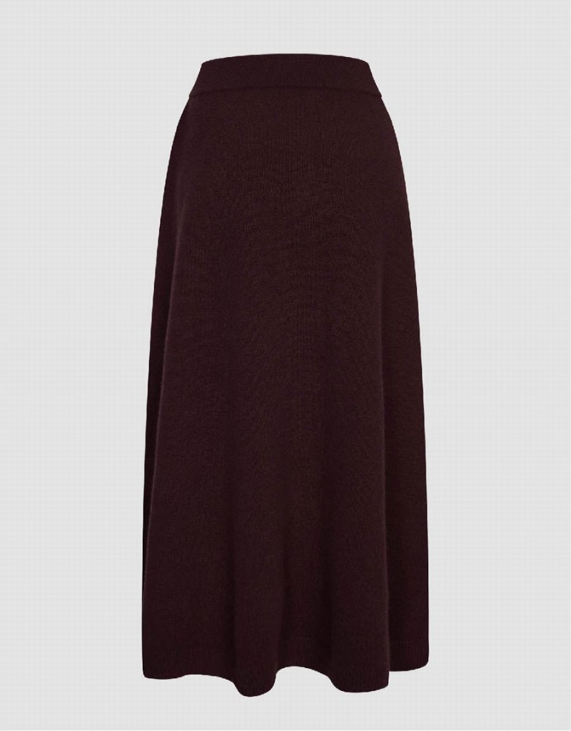 Brown Women's Urban Revivo Plain Knitted Midi Skirts | ZCP6127GB