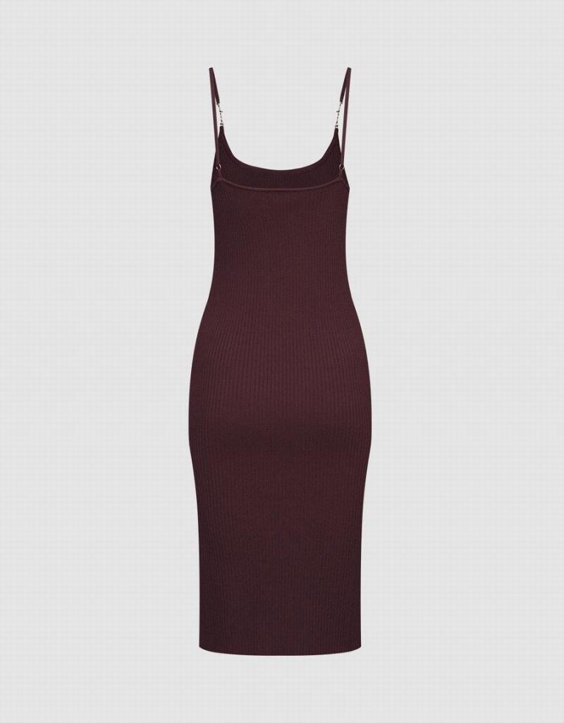 Brown Women's Urban Revivo Ribbed Knit Midi Cami Dress | RZW8224TS