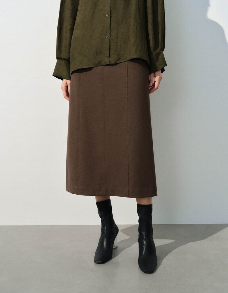 Brown Women's Urban Revivo Split Hem Straight Skirts | DFK613RU