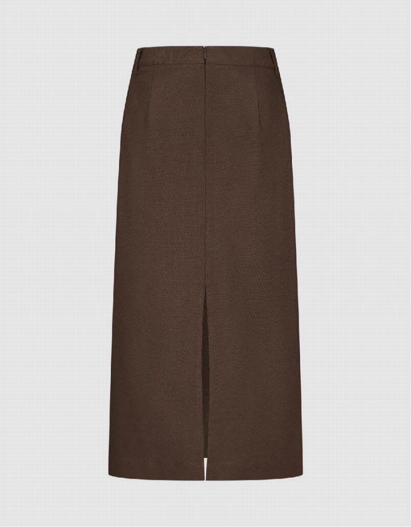 Brown Women's Urban Revivo Split Hem Straight Skirts | DFK613RU