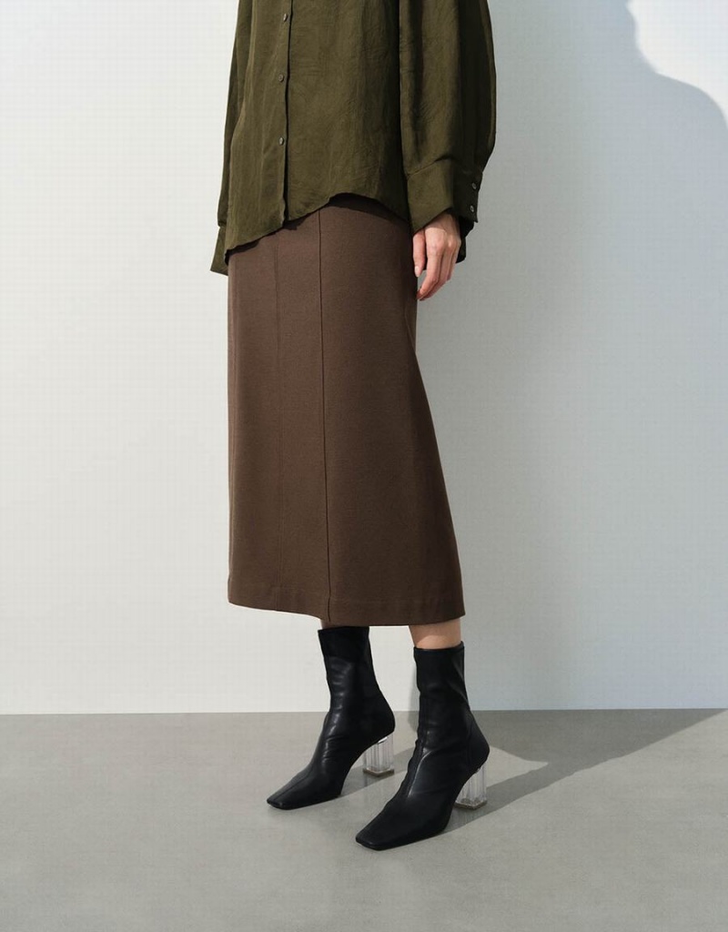 Brown Women's Urban Revivo Split Hem Straight Skirts | DFK613RU