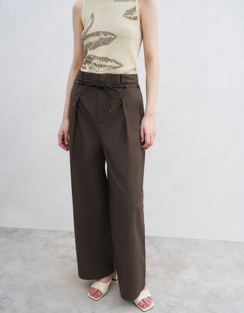 Brown Women's Urban Revivo Straight Pants | JAV1552AV