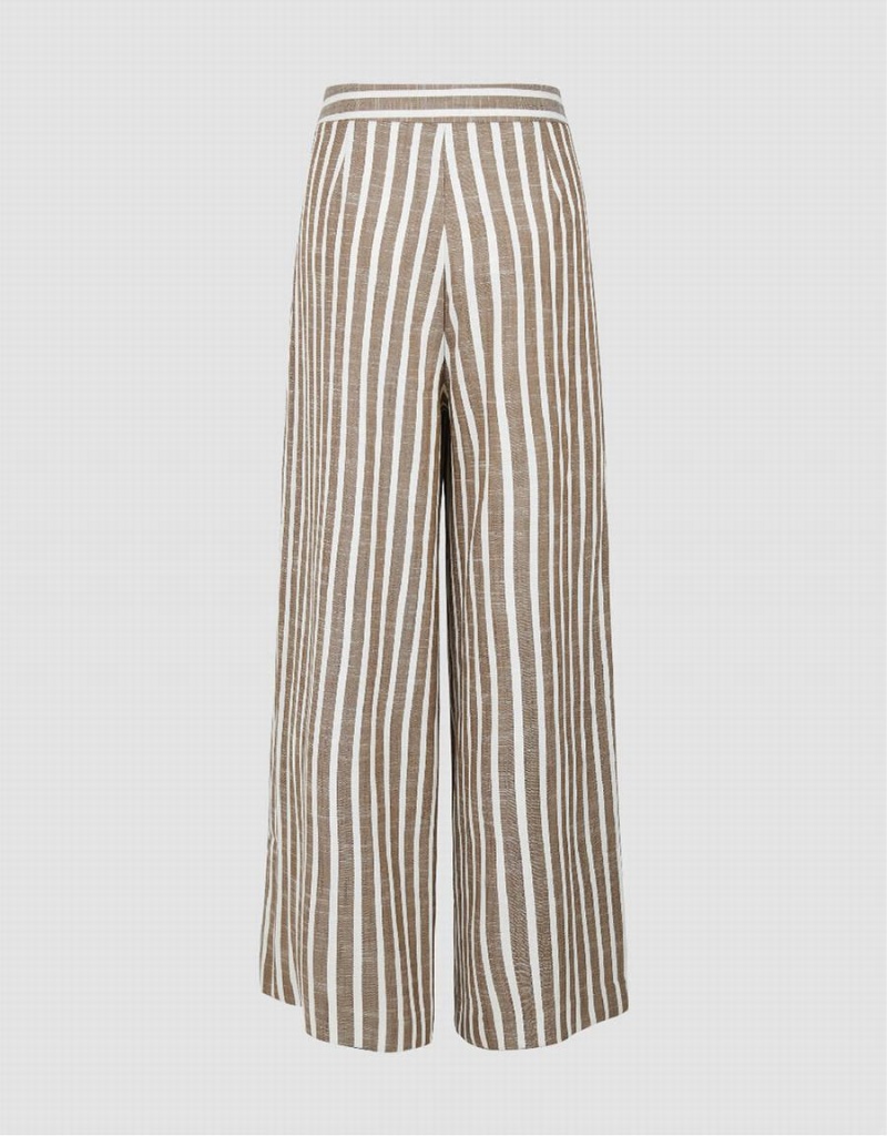 Brown Women's Urban Revivo Striped Wide-Leg Pants | MEM4490QJ