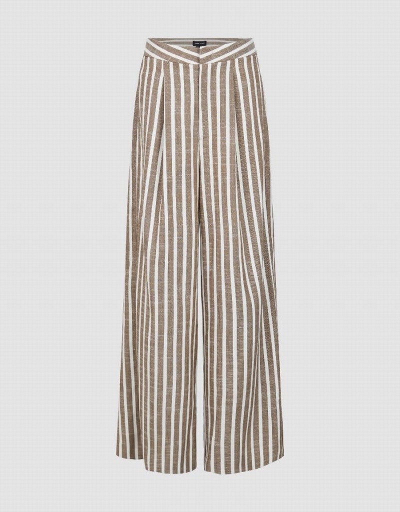 Brown Women\'s Urban Revivo Striped Wide-Leg Pants | MEM4490QJ