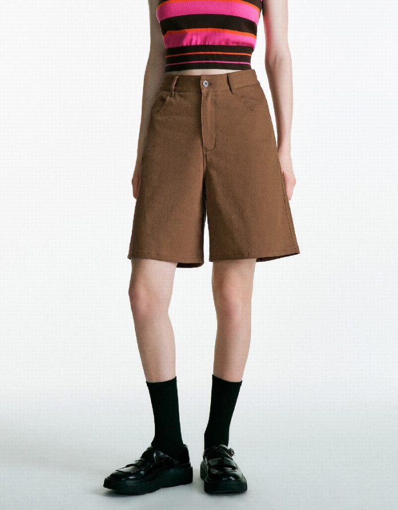 Brown Women's Urban Revivo Urban Regular Shorts | KLG93100QU