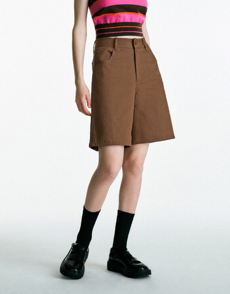 Brown Women's Urban Revivo Urban Regular Shorts | KLG93100QU