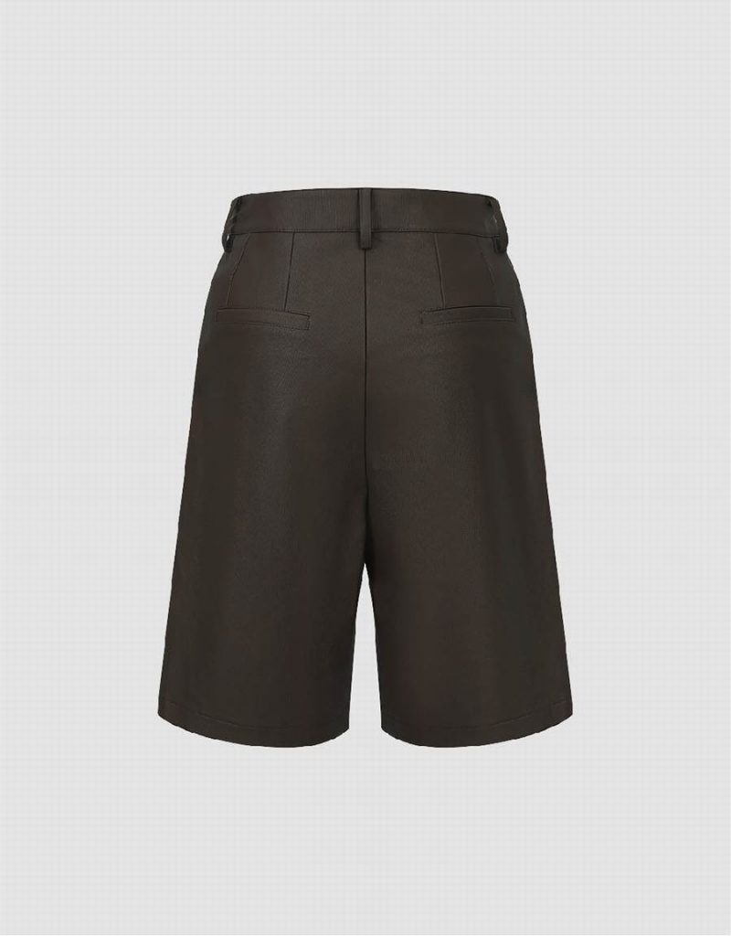 Brown Women's Urban Revivo Vegan Leather Straight Shorts | GAM2179NS