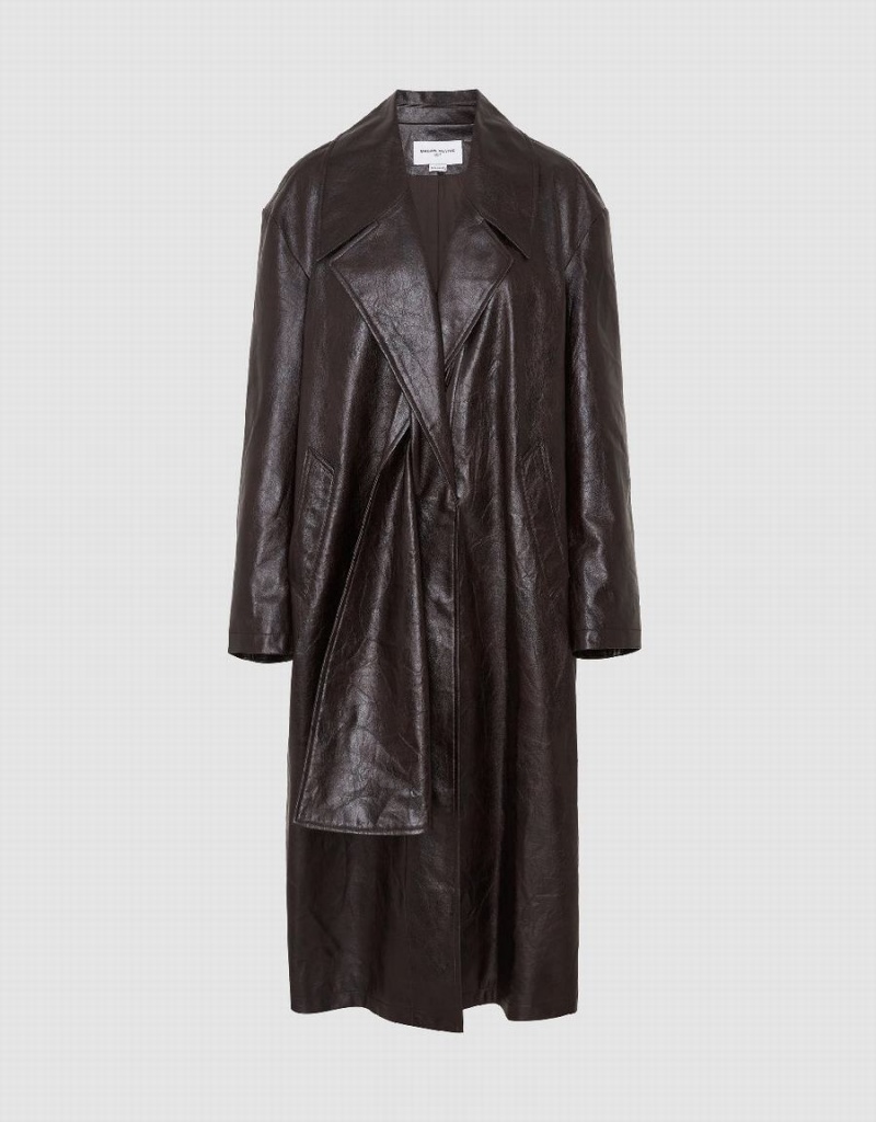 Brown Women's Urban Revivo Vegan Leather Trench Trench Coat | DFH9371VF