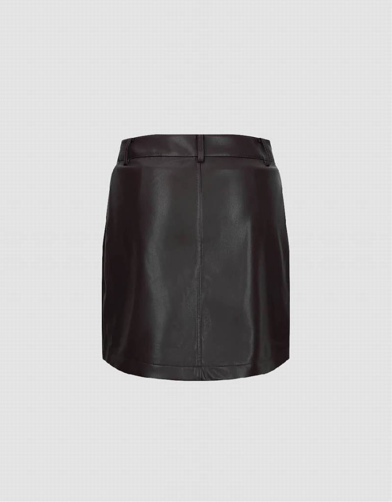 Brown Women's Urban Revivo Vegan Leather Mini A-Line Skirts | NTJ2216ND