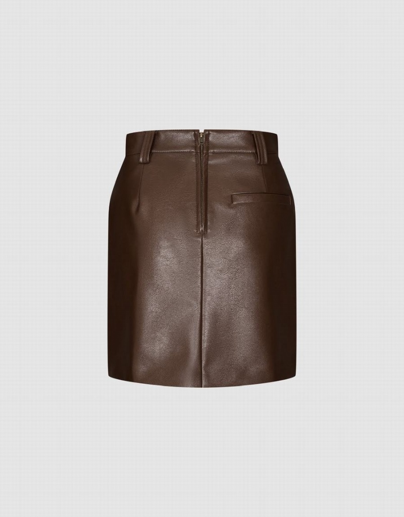 Brown Women's Urban Revivo Vegan Leather Mini Straight Skirts | LPD7355NS