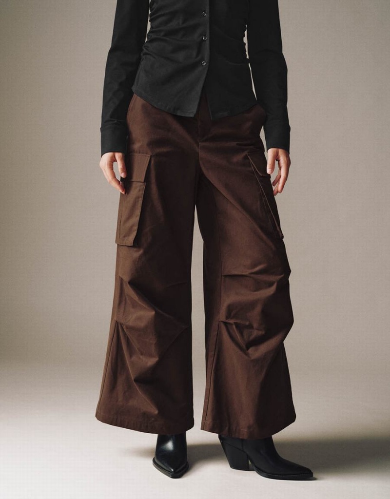 Brown Women's Urban Revivo Wide-Leg Pants | QAG9535XM