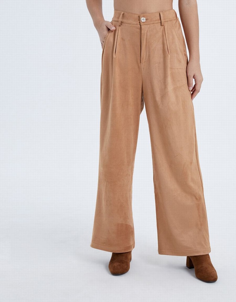 Brown Women's Urban Revivo Woven Long Wide-Leg Pants | BKS3257YX