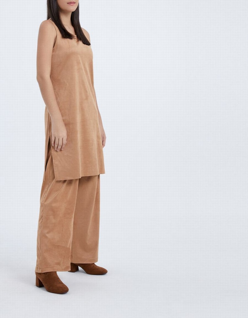 Brown Women's Urban Revivo Woven Long Wide-Leg Pants | BKS3257YX