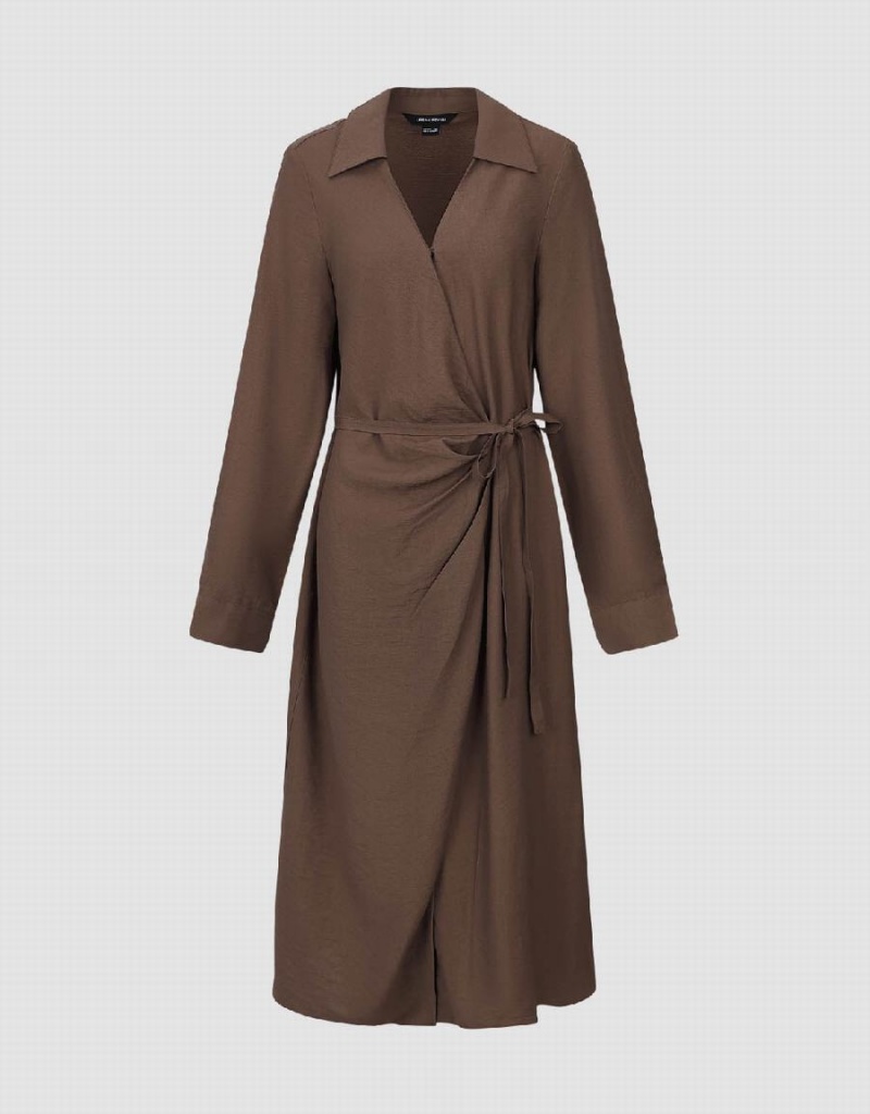 Brown Women's Urban Revivo Wrap A-Line Dress | TRI3755XZ