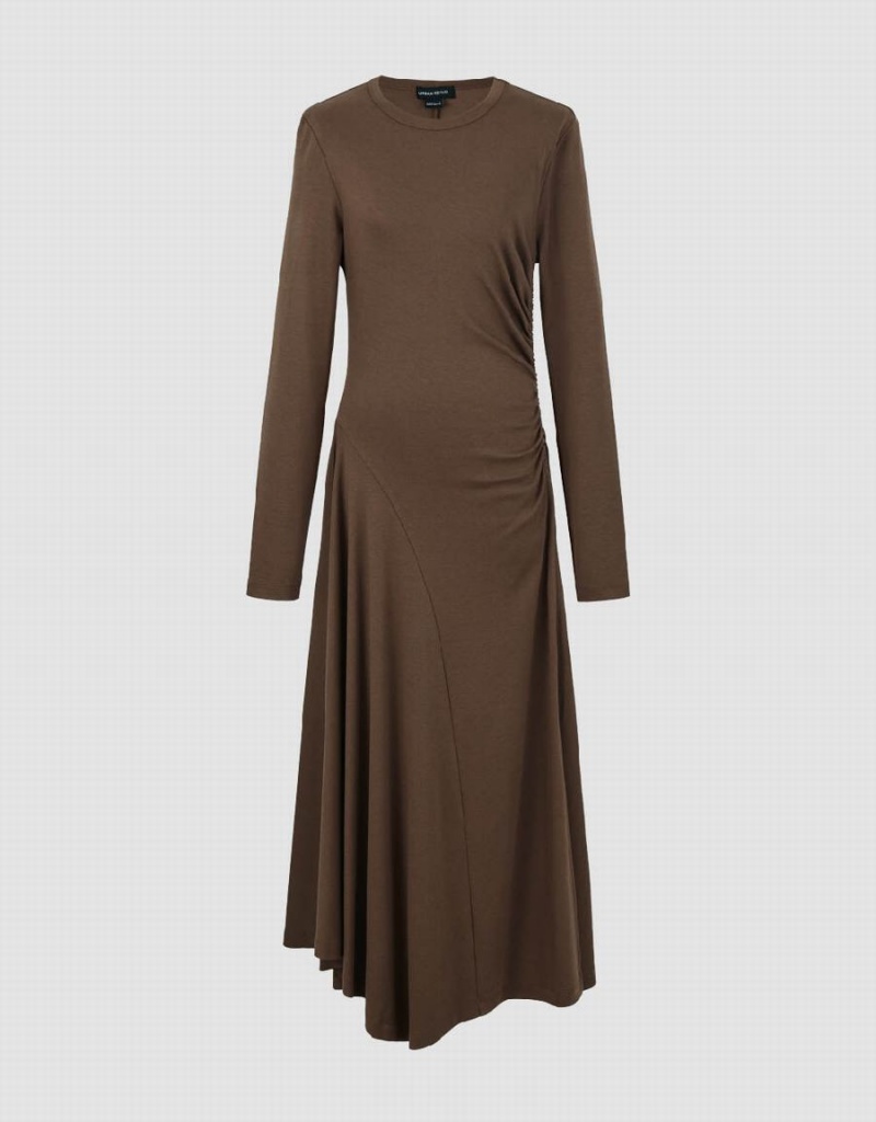 Dark Brown Women's Urban Revivo Crew Neck A-Line Dress | BSH613RC