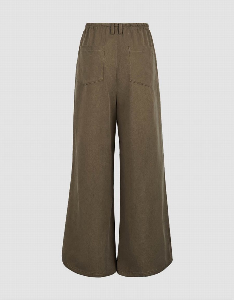 Dark Brown Women's Urban Revivo Drawstring Waist Wide-Leg Pants | YVH84SC