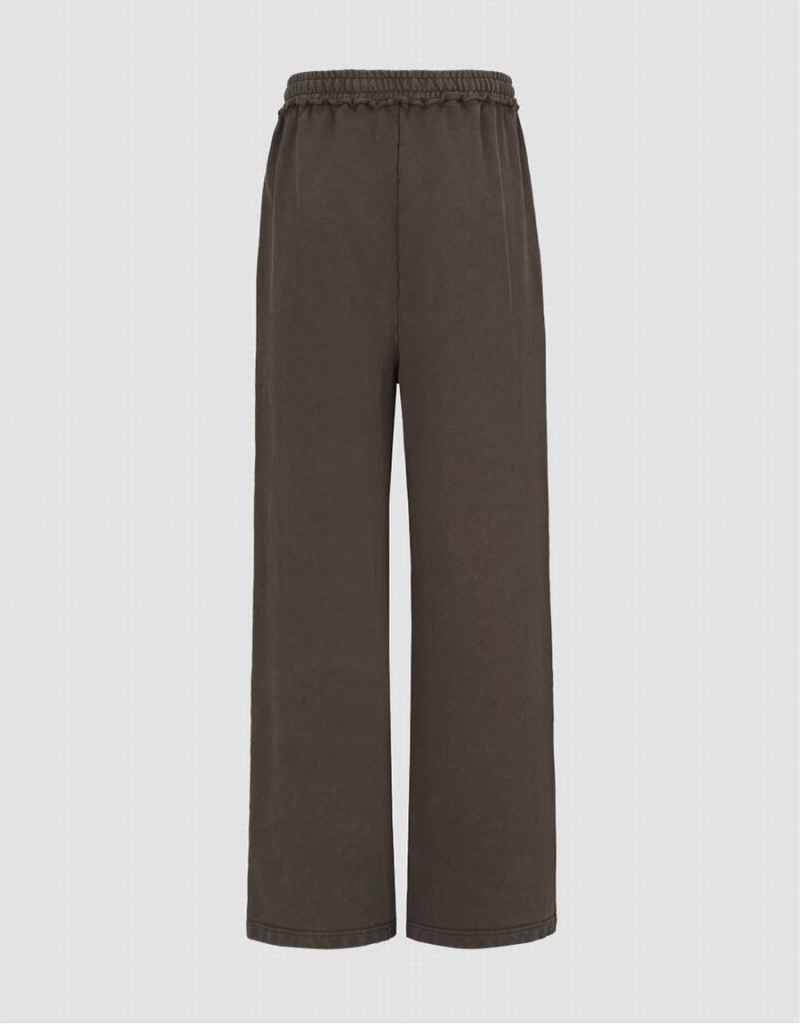 Dark Brown Women's Urban Revivo Drawstring Waist Knitted Straight Pants | TRM4529DR