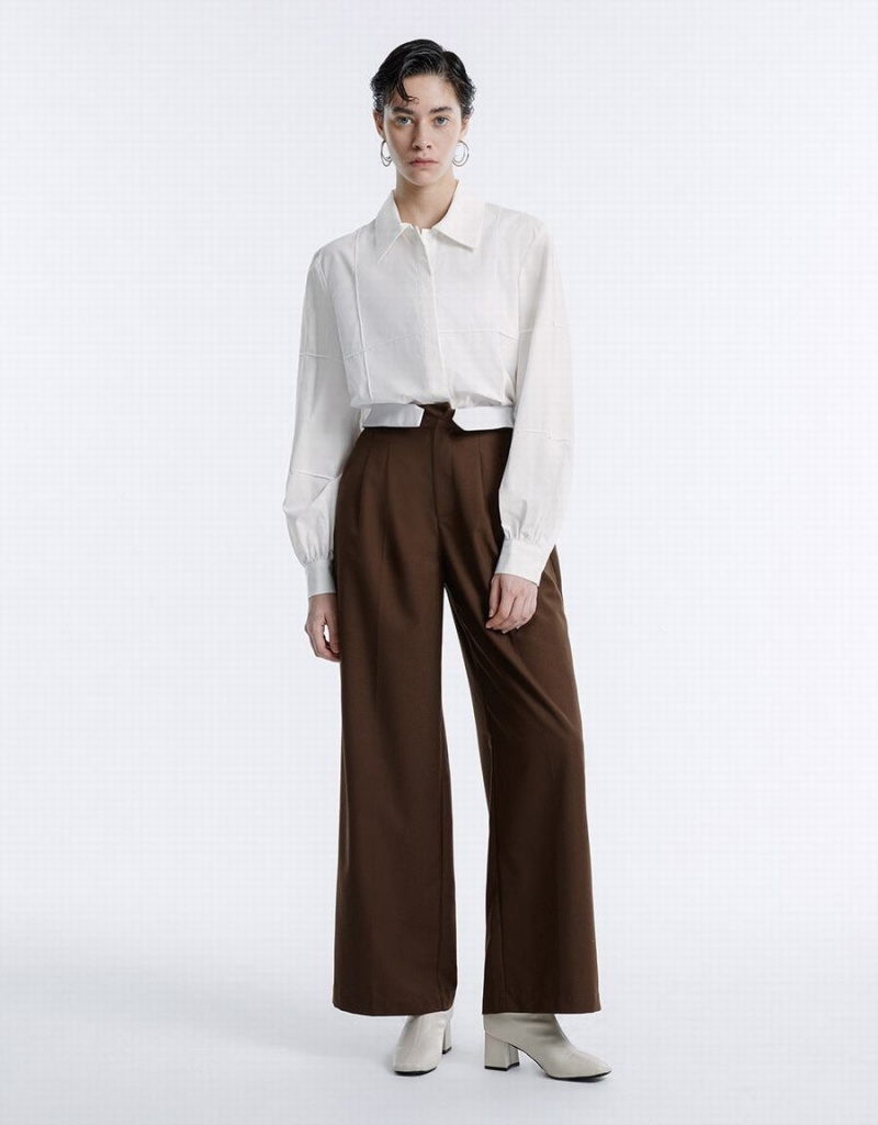 Dark Brown Women's Urban Revivo Pleated Wide Leg Pants | FYL84PA