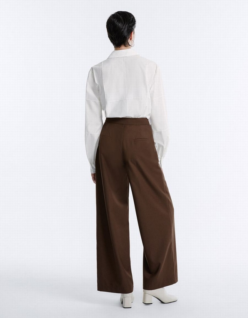 Dark Brown Women's Urban Revivo Pleated Wide Leg Pants | FYL84PA