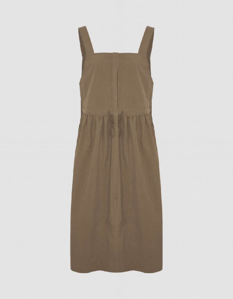 Dark Brown Women's Urban Revivo Sleeveless Square-Cut Collar Straight Dress | SBQ6948WD