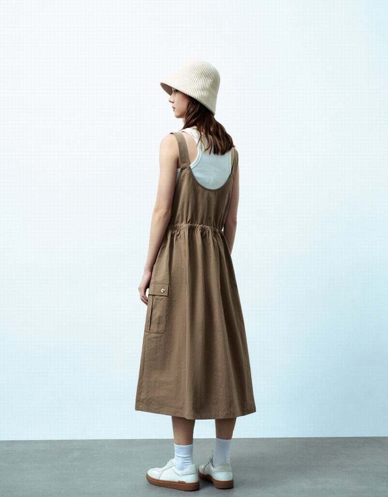 Dark Brown Women's Urban Revivo Sleeveless Square-Cut Collar Straight Dress | SBQ6948WD