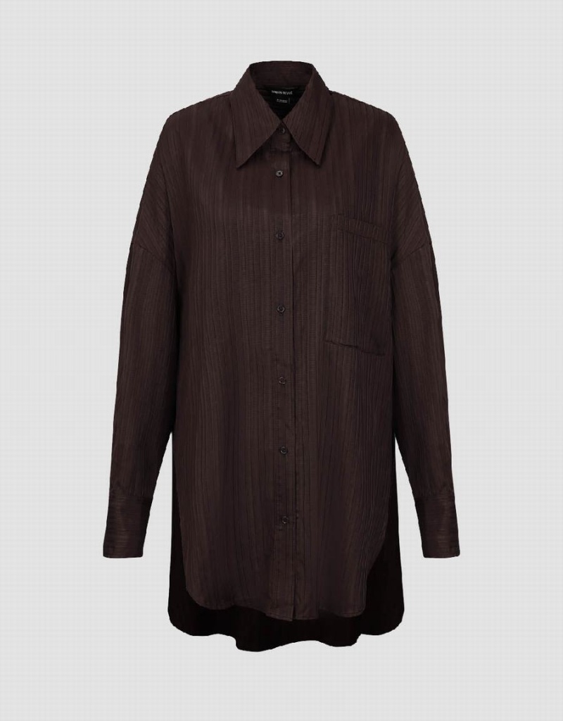 Dark Brown Women's Urban Revivo Textured Button Up Oversized Shirts | DCG655CW