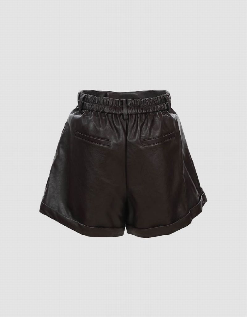 Dark Brown Women's Urban Revivo Vegan Leather Shorts | GKB4052WV