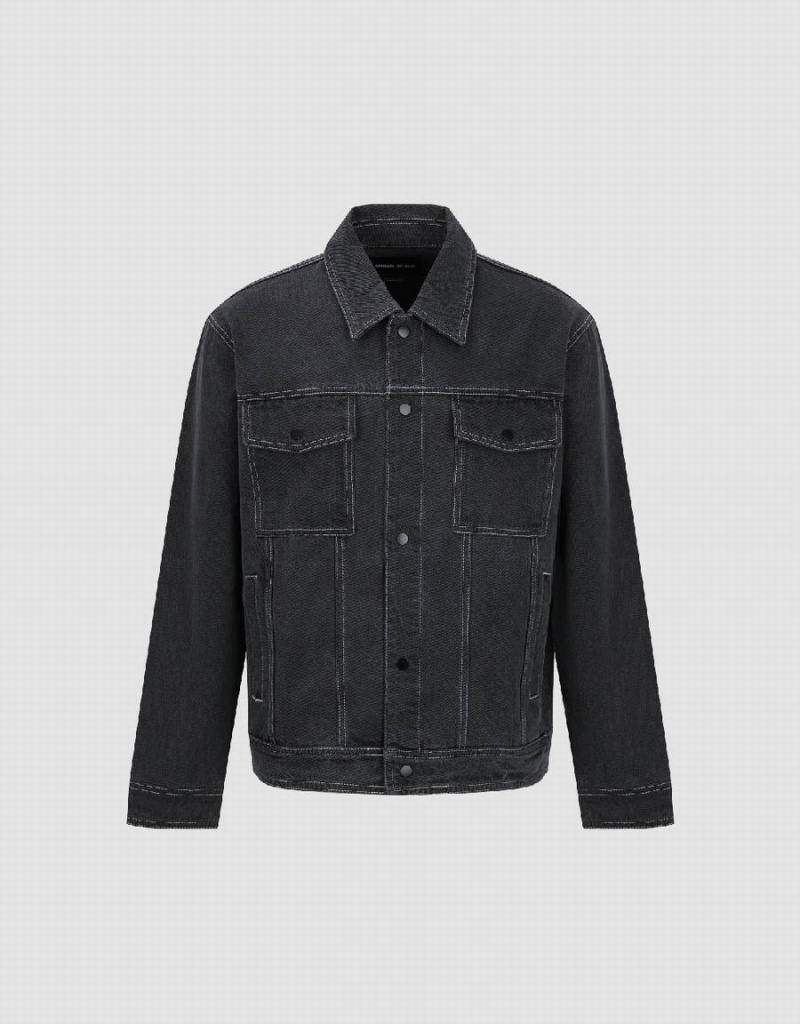 Dark Grey Men's Urban Revivo Button Up Denim Jackets | TPC809PM