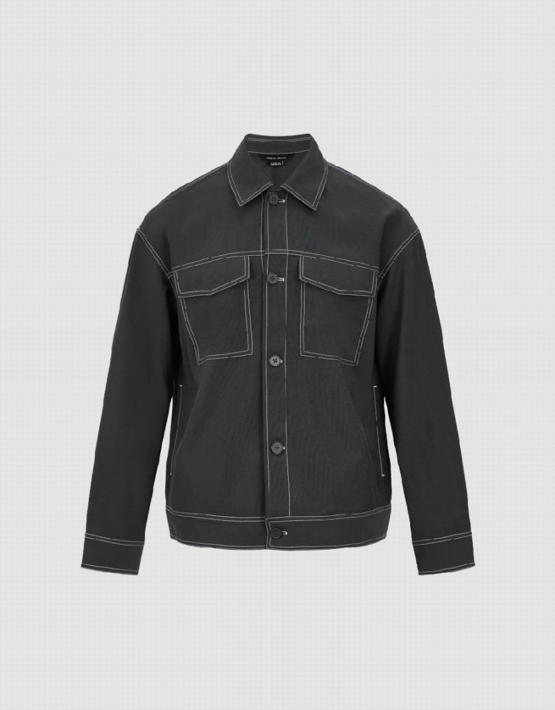 Dark Grey Men's Urban Revivo Button Up Straigt Jackets | WGZ5478PC