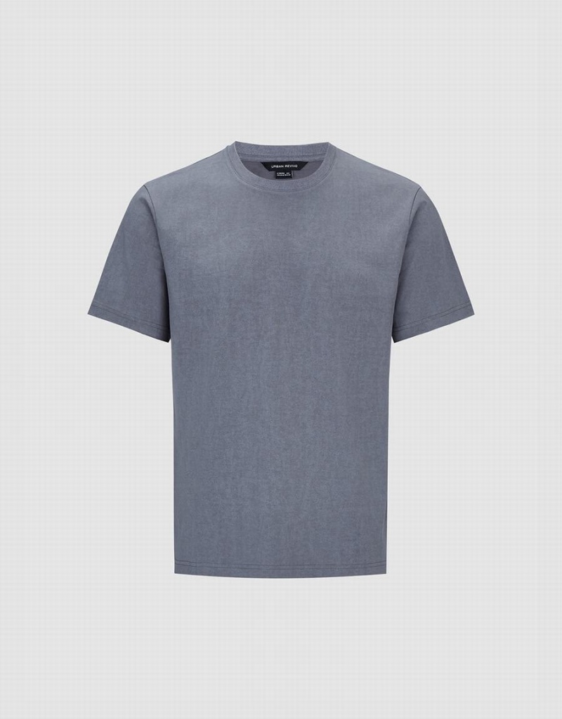 Dark Grey Men's Urban Revivo Crew Neck Straight T Shirts | WPZ3425QF