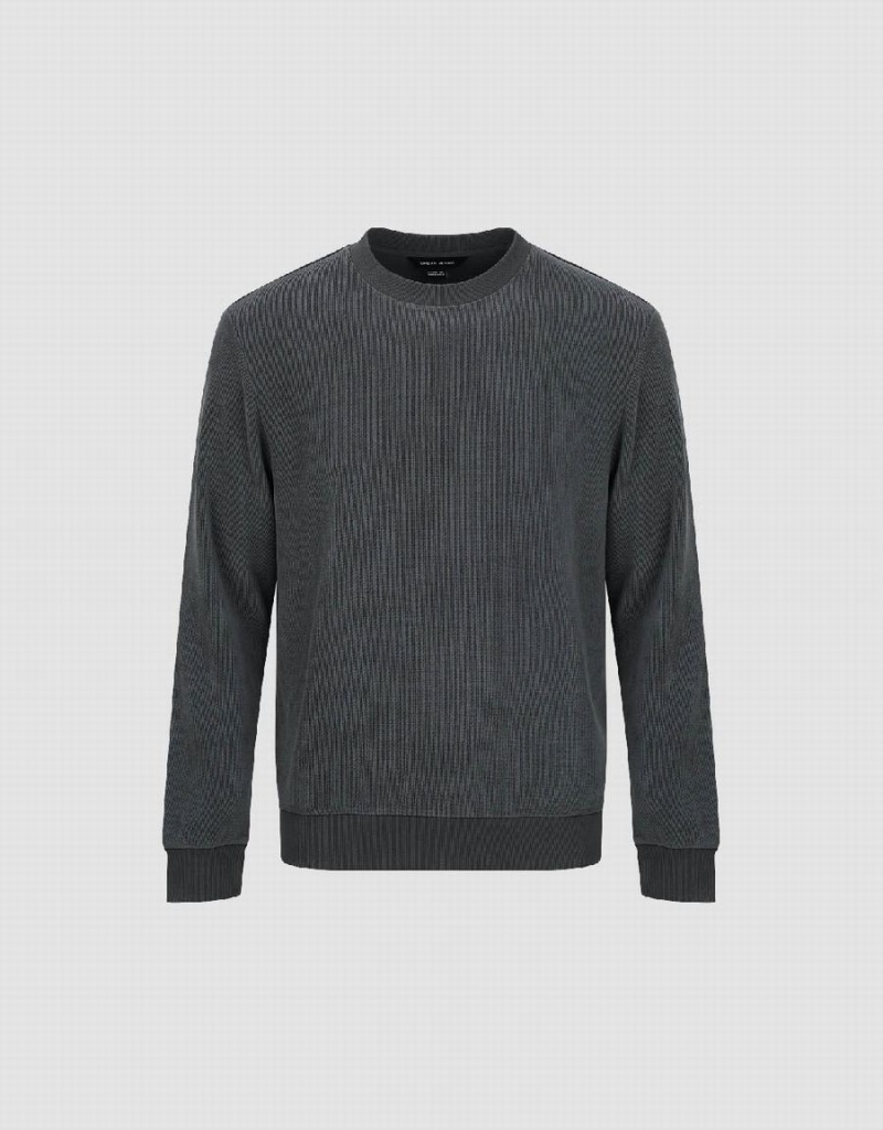 Dark Grey Men's Urban Revivo Crew Neck Straight Sweatshirts | LCH1006TA