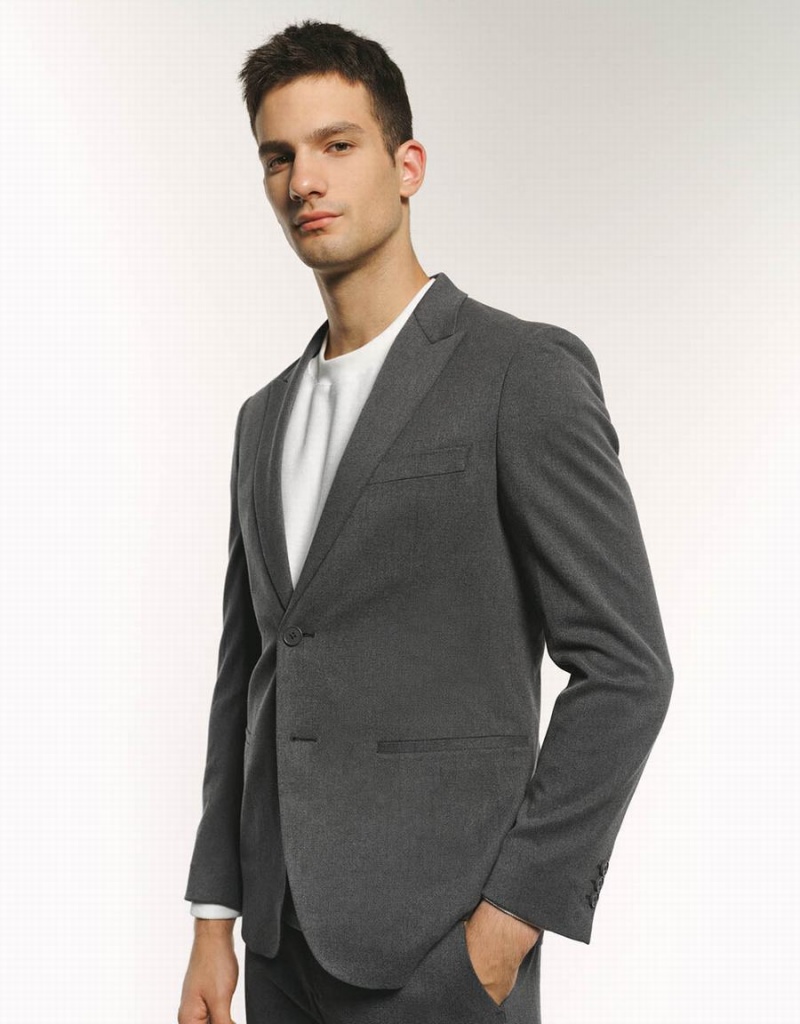 Dark Grey Men's Urban Revivo Peaked Lapel Straight Blazers | IMA5267AU