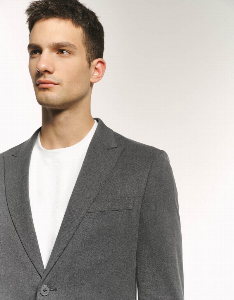 Dark Grey Men's Urban Revivo Peaked Lapel Straight Blazers | IMA5267AU