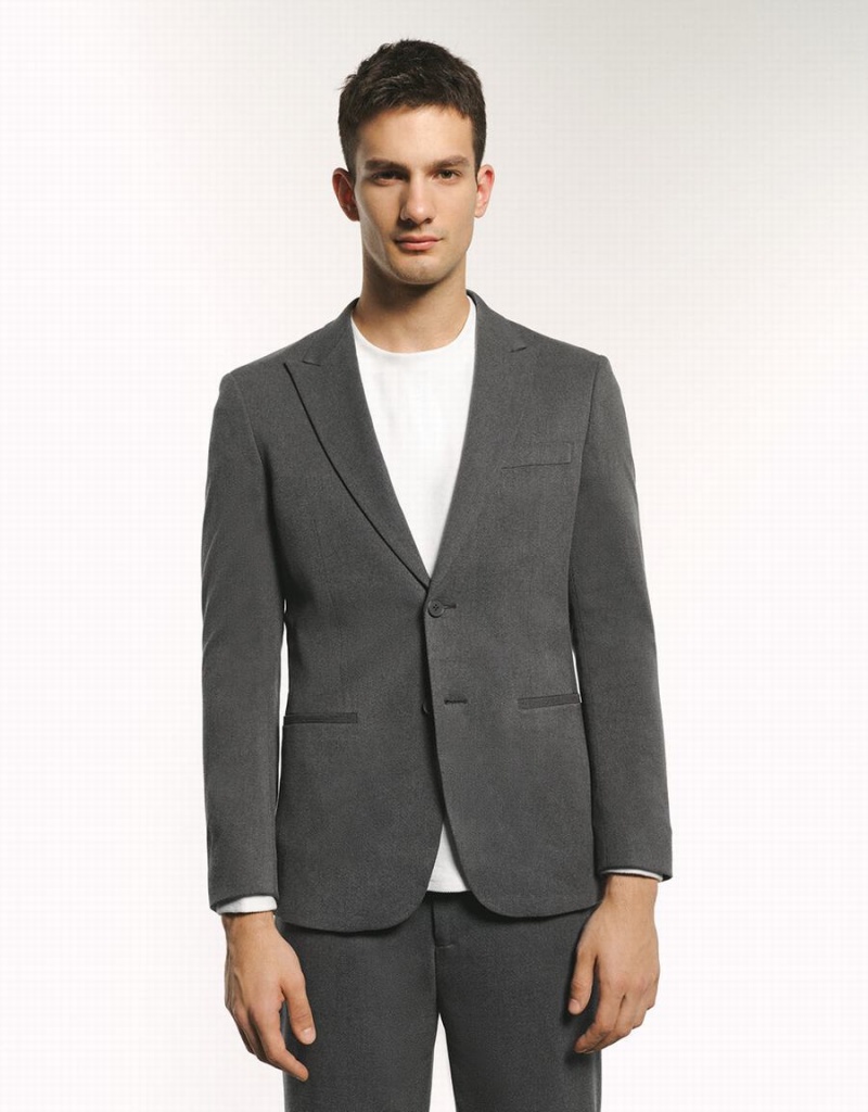 Dark Grey Men\'s Urban Revivo Peaked Lapel Straight Blazers | IMA5267AU