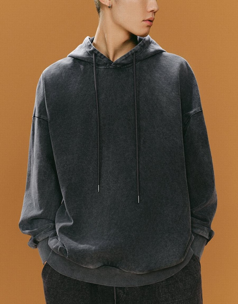 Dark Grey Men's Urban Revivo Straight Hooded Sweatshirts | IMR5396QH